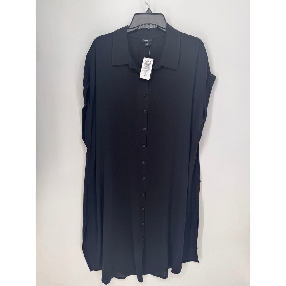 Torrid Tunic Women 2X Black NWT Drop Shoulder Short Sleeve Button Up 40260962